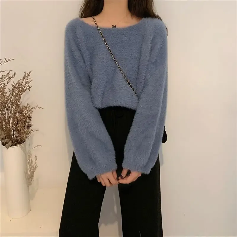 Ladies Sweaters Round O Neck Knitted Top For Women Blue Pullovers Harajuku Fashion Stylish Offers Jersey Jumper Korean Hot