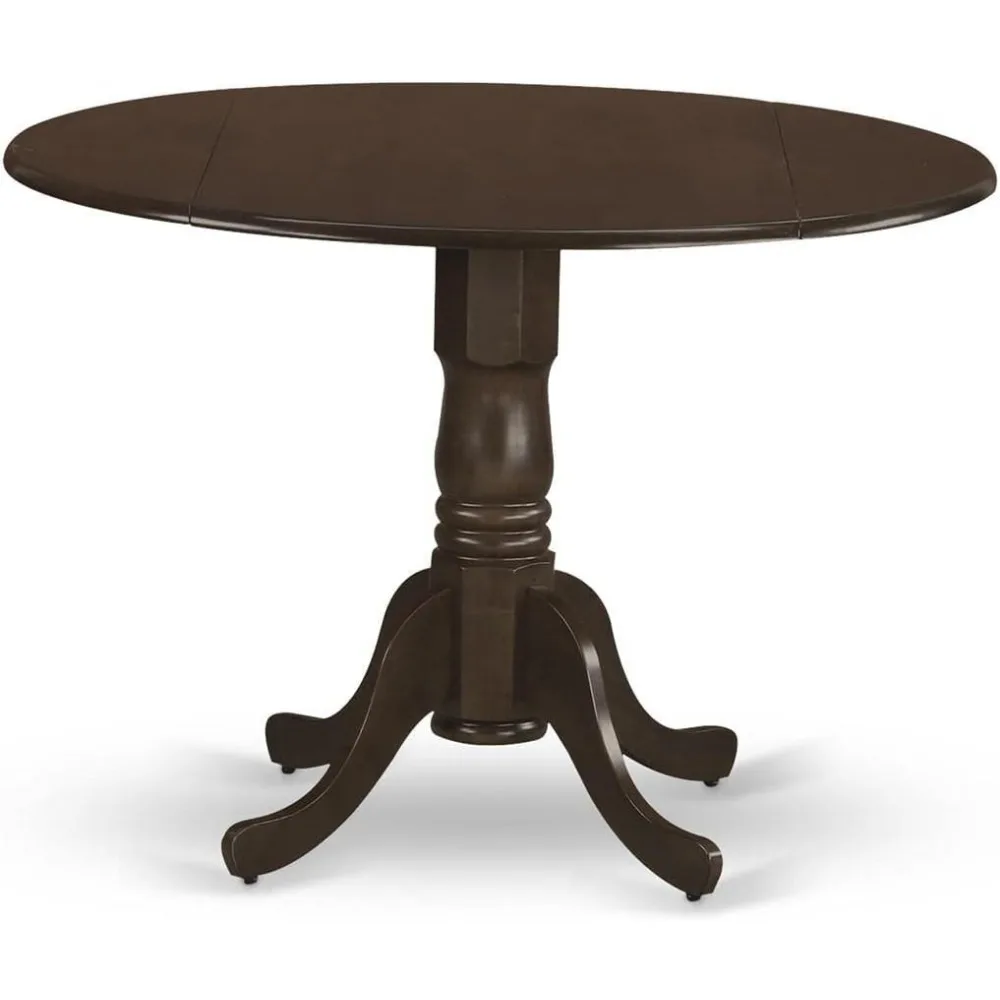 Dublin 5 Piece Set Includes a Round Dining Room Table with Dropleaf and 4 Linen Fabric Upholstered Chairs, 42x42 Inch