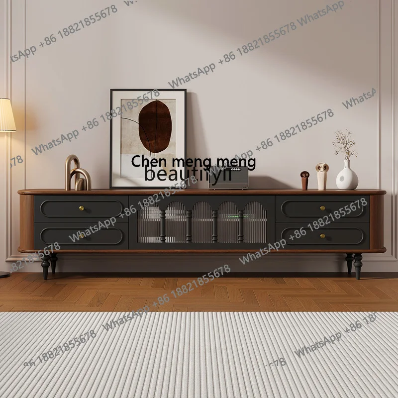 French retro TV cabinet coffee table combination living room home bedroom American walnut antique TV cabinet solid wood  H
