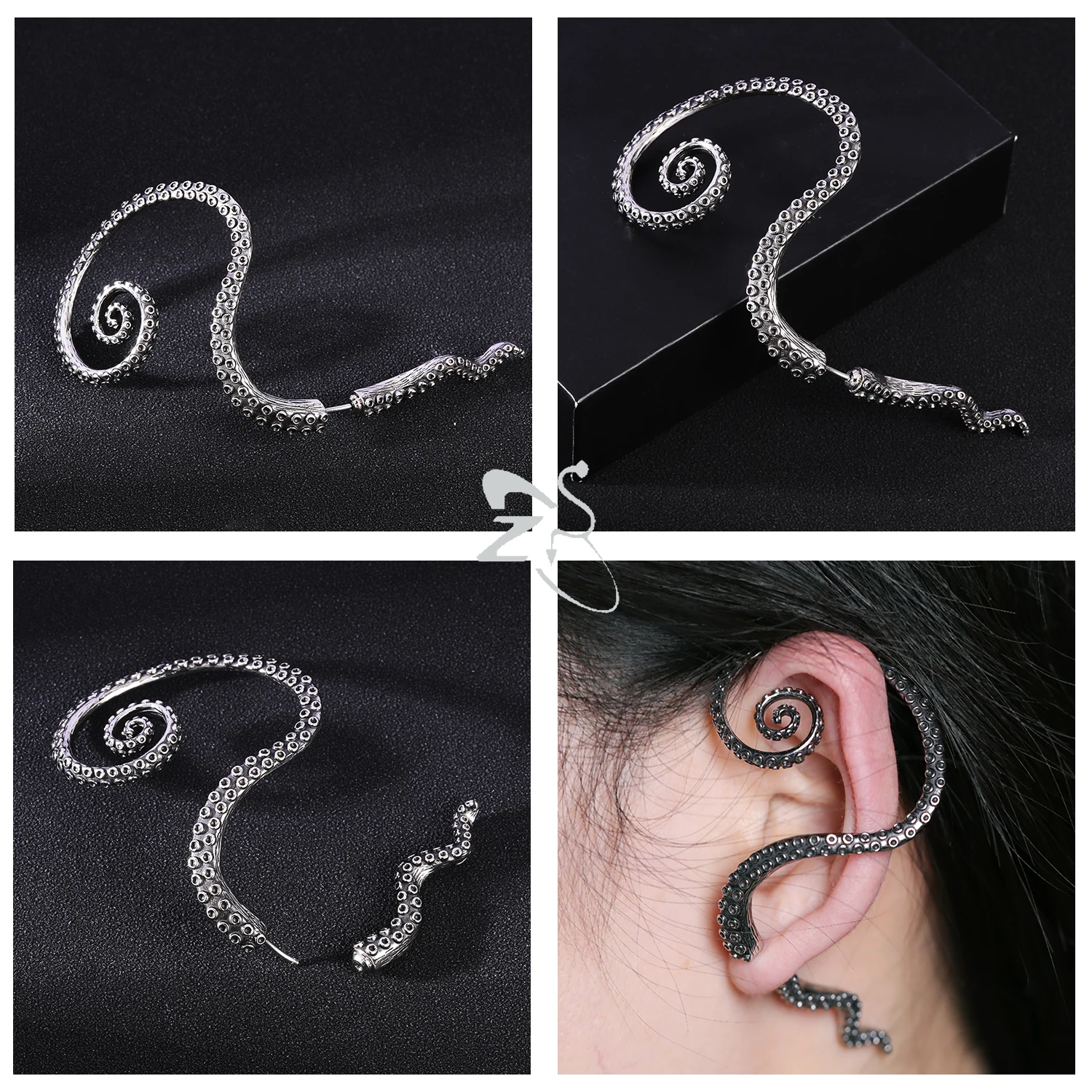 ZS 1Pair Skull Snake Cross Stud Earring Stainless Steel Earring Octopus Tentacles Earring for Men Punk Rock Gothic Earring 20G