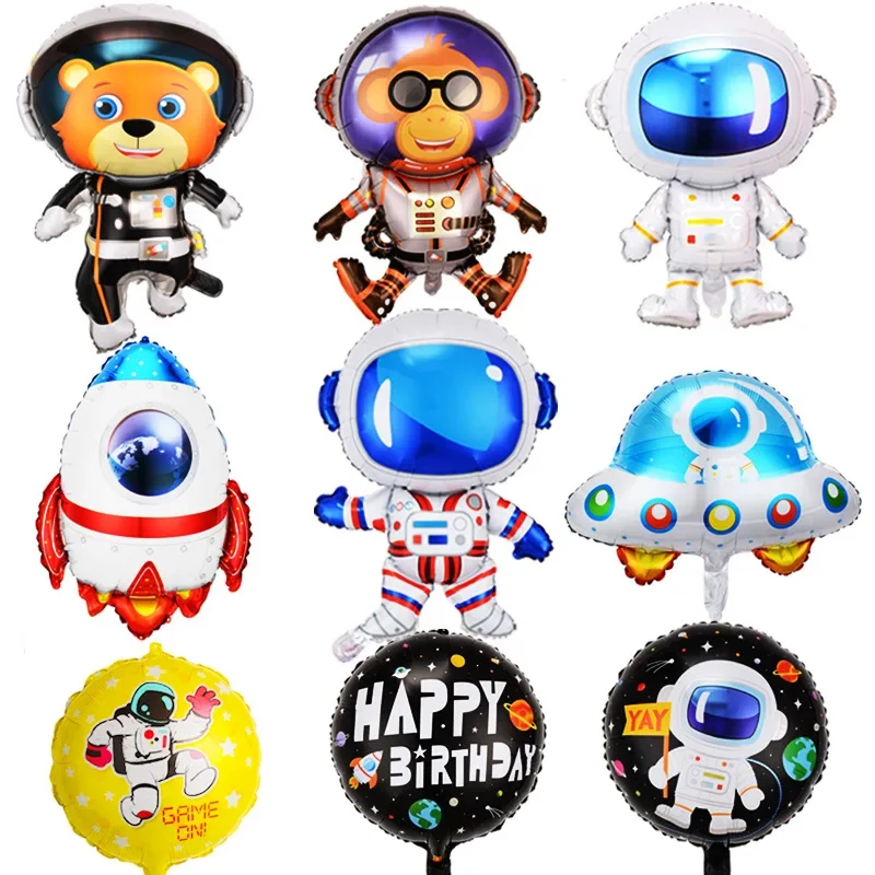 New Astronaut Rocket Modeling Cosmic Theme Birthday Party Decorative Aluminum Film Flying Saucer Astronaut Balloon