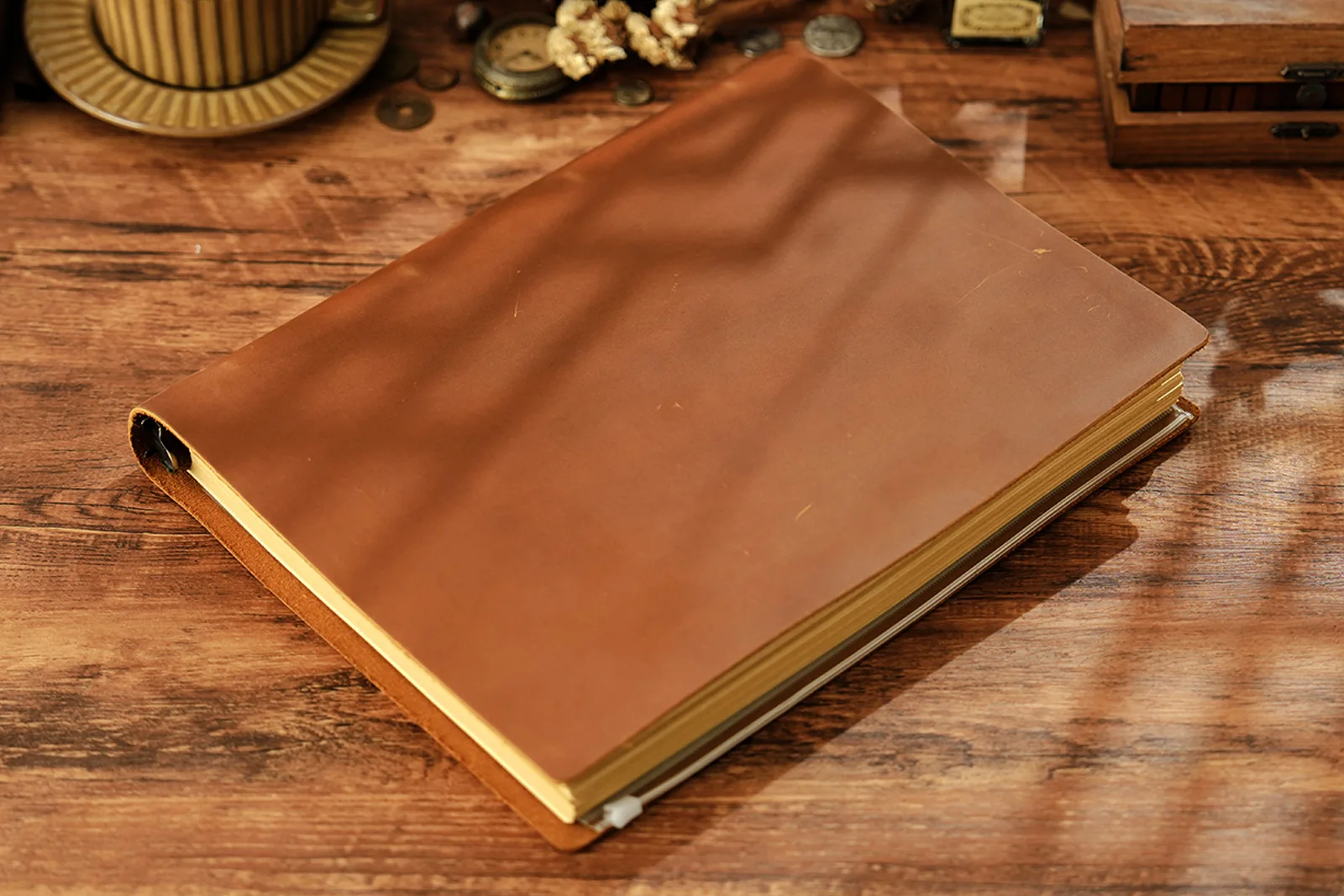 AIGUONIU Ringplaner aus echtem Leder im A4-Format mit 4-Loch-Binder, Retro-Notizbuch, vertikale Version, neutraler Notizblock, Skizzenbuch – Detail 27