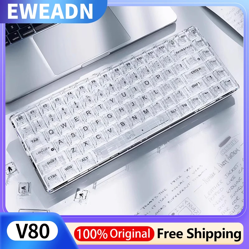 

EWEADN V80 Wireless Bluetooth Mechanical Keyboard Tri Mode RGB Hot-Swappable 2.4G E-Sports Backlight Laptop Gaming Accessories