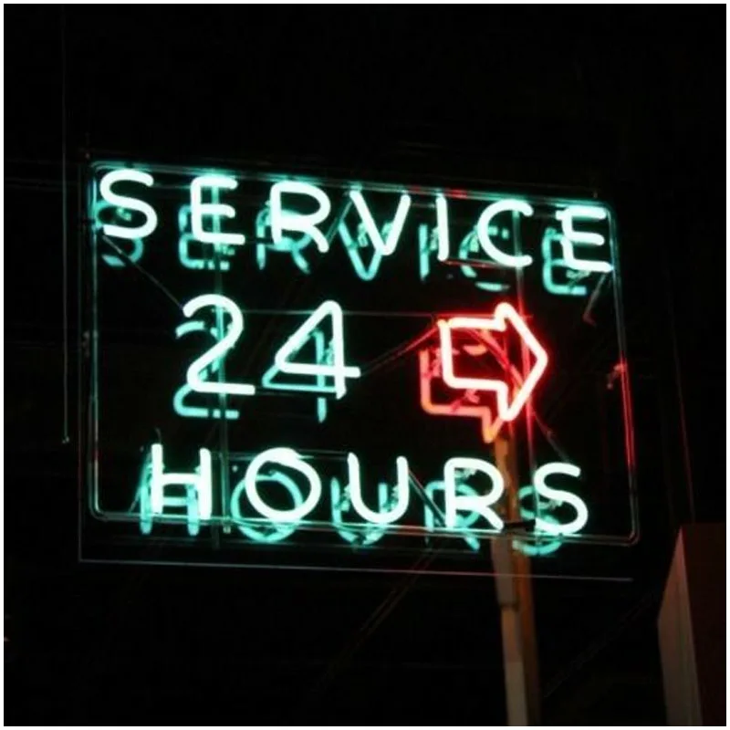 

Service 24 Hours Glass Neon Sign for Wall Decor With Arrow Neon Light Shop Room Decor Beer Handcraft Iconic Restaurant Club Lamp