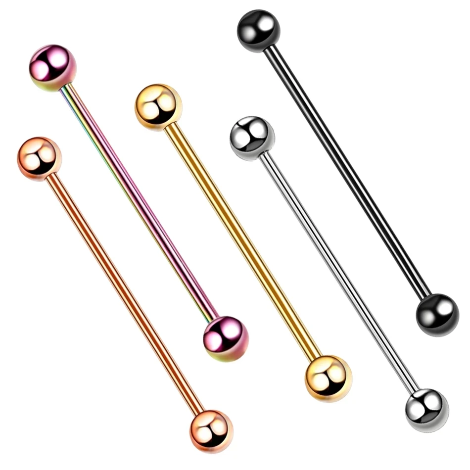 1Pc G23 Titanium Industrial Barbell Ring Tongue Nipple Bar Piercing Ear Tragus Helix Ear Piercing Body Women Jewelry 4-38mm