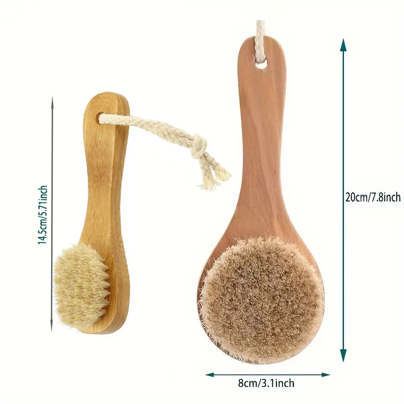1/2Pcs Short Handle Massage Bath Brush, Bathroom Product Scrub, Wooden Handle Soft and Hard  Face Cleanning Brush