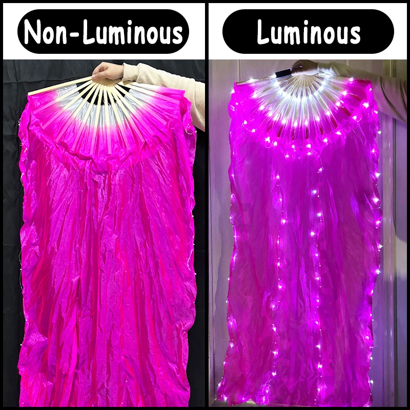 1 Piece LED Belly Dance Fan Colorful Veil Light Up Luminous Long Silk Fan Women Stage Performence Props Festival Party Decor Fan