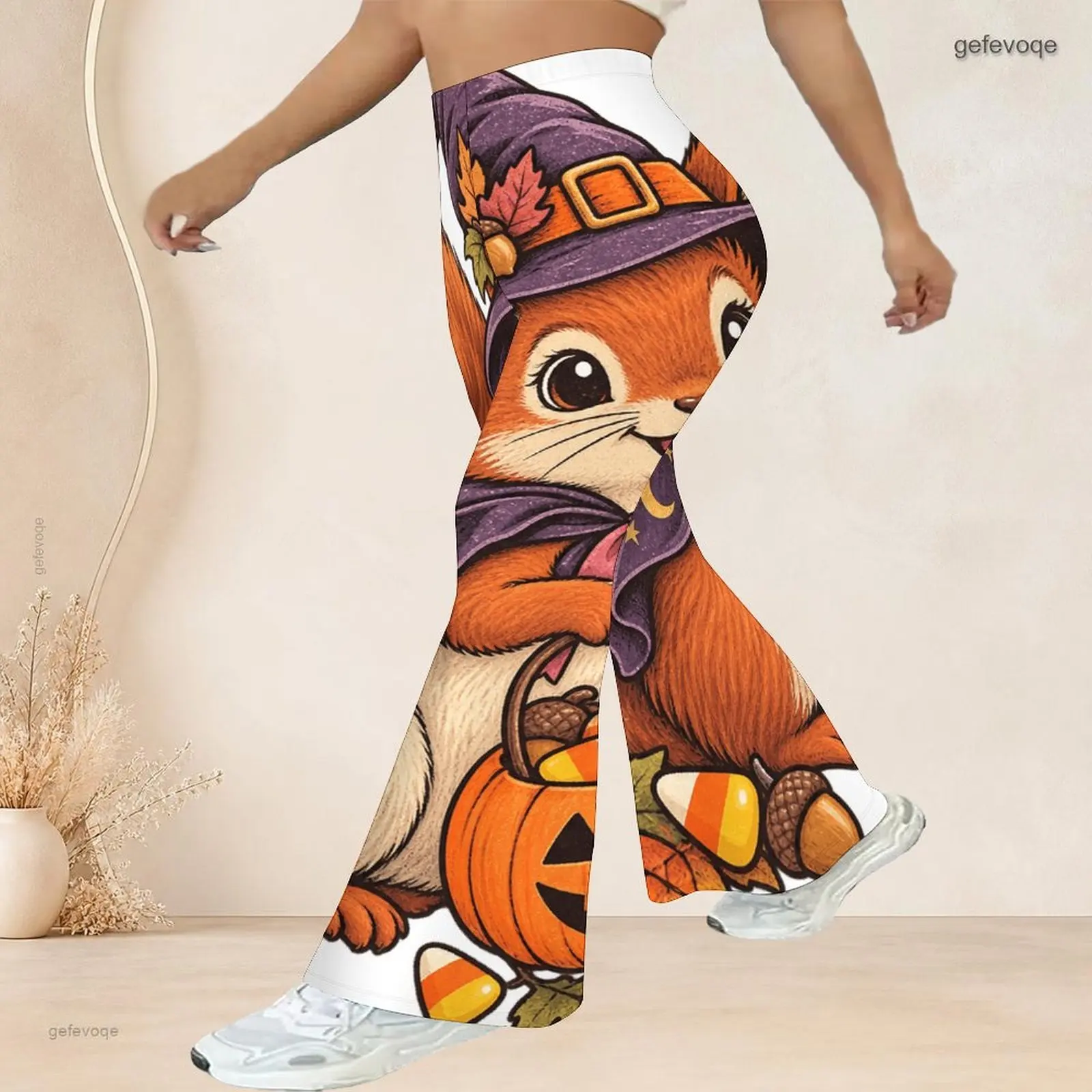 Women Flared Pants with Print High Waist Full Length Flared Leg