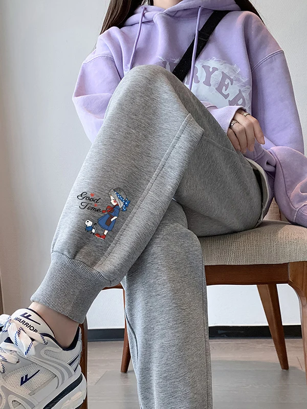 plus Size 300 Pou Women's Sport Pants Autumn Winter Harlan Cuffed Fce Lined Casual Pants Faionable Print Comfortable Fit