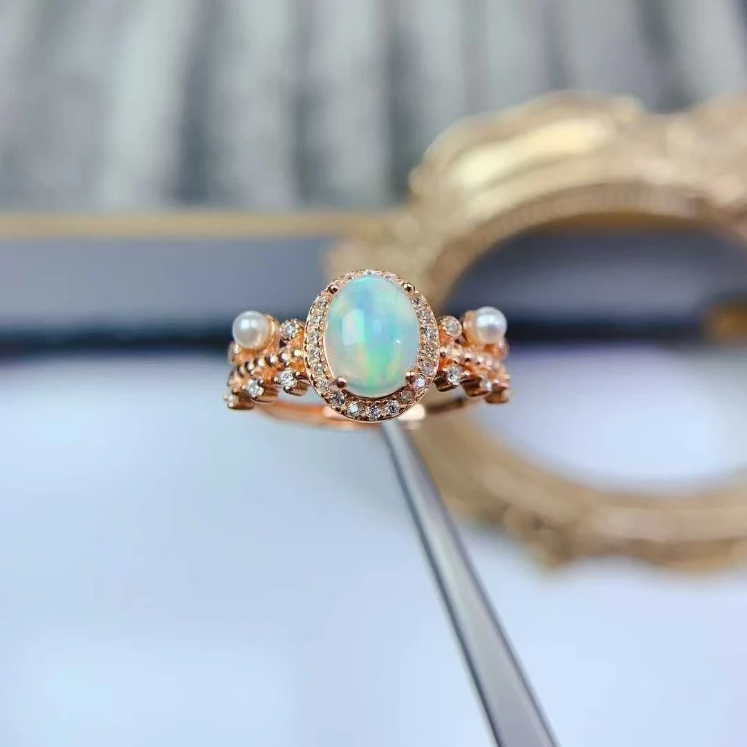 

Vintage Design 925 Silver Ring Natural Opal Ring 6mm*8mm 0.6ct Australian Opal Jewelry Birthday Gift for Women