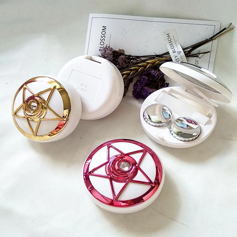 Contact Lens Travel Set, Star Diamond Contact Lens Case with Cleaner, Mirror, Tweezers, Removal Tool, Fluid Bottle, 2PCS