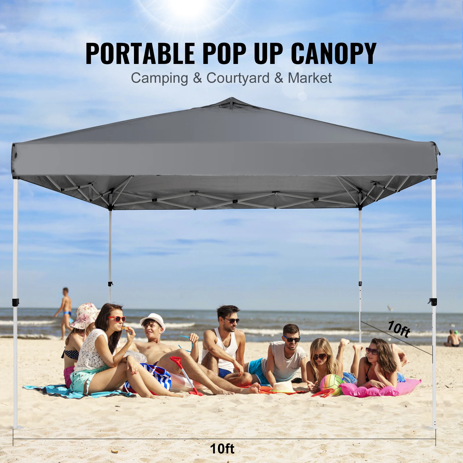 SucceBuy Pop Up Canopy Tent 250D PU Silver Coated Tarp with Portable Roller Bag and 4 Sandbags Waterproof and Sun Shelter Gazebo