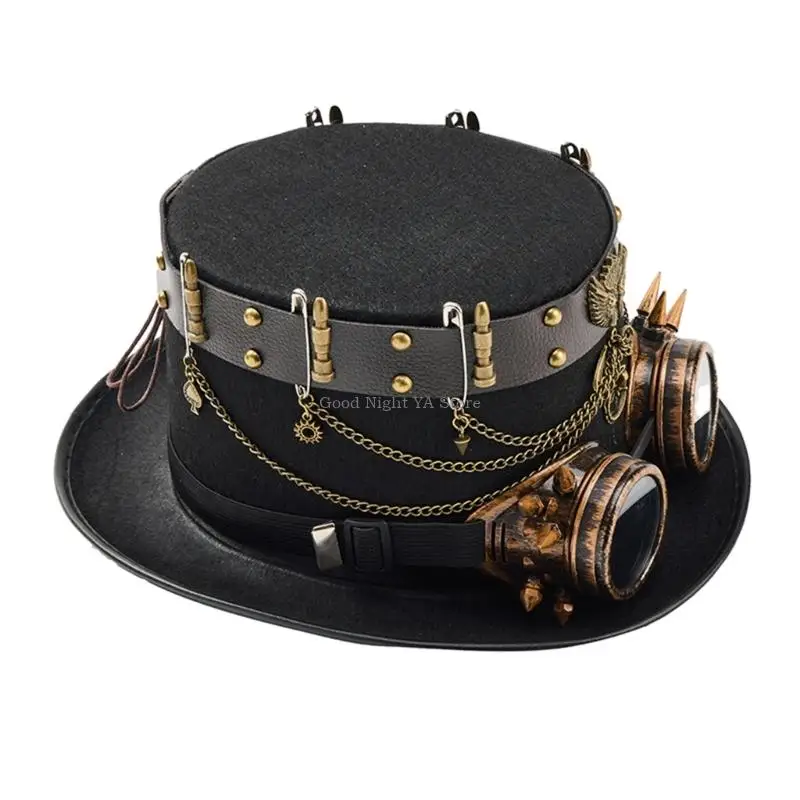

Victorian Prom Metal Chain Gothic Hat Rivets Headpiece Costume Accessory