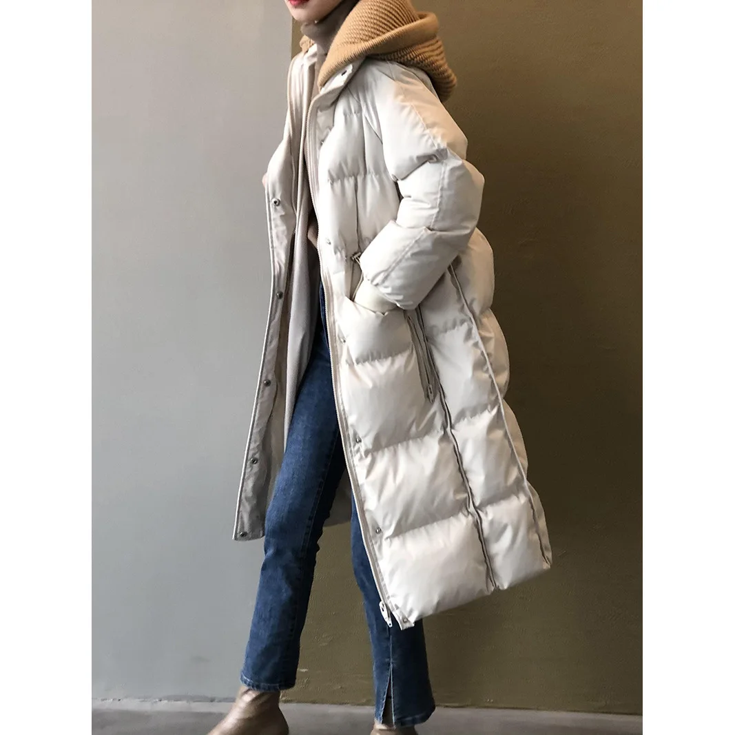 Cotton Padded Woolen Removable Hooded Down Jacket For Women\'s Winter Long Loose Thickened Warm Woolen Hooded Snow Parka Coat