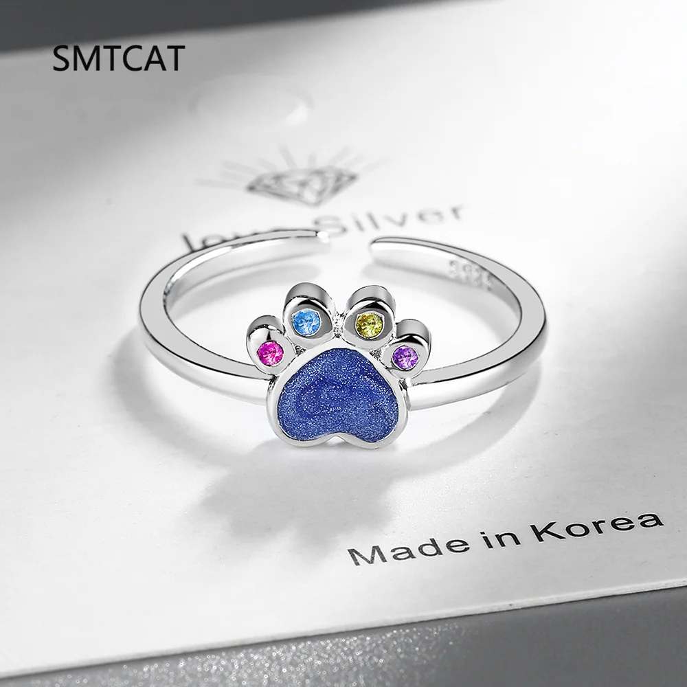 

Natural Peridot Amethyst Garnet Blue Topaz 925 Sterling Silver Dog Cat Paw Pets' Footprint Ring Woman Colorful Gemstone Jewelry