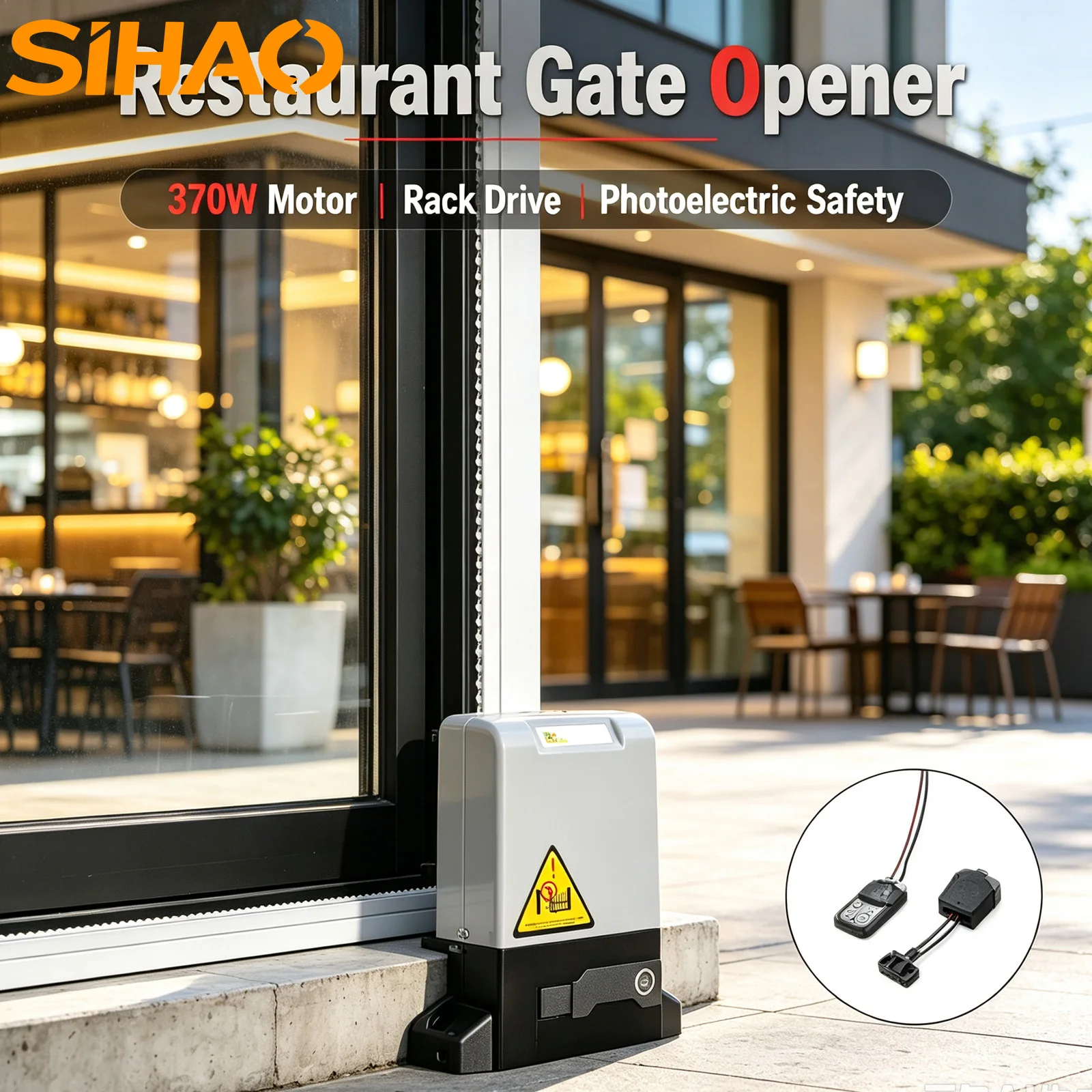 SIHAO 370W Apri Cancello Scorrevole Automatico, Motore Elettrico per Cancello Scorrevole, 2 Chiavi con Cremagliera da 4m, Operatore per Uso Residenziale, Commerciale, Casa, Hotel, Fabbrica, Scuola