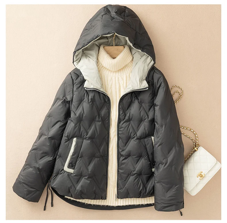 Schinteon Women 90% White Duck Down Jacket Loose Casual Autumn Winter Outwear Patchwork Coat with Hood 2026 New Arrival