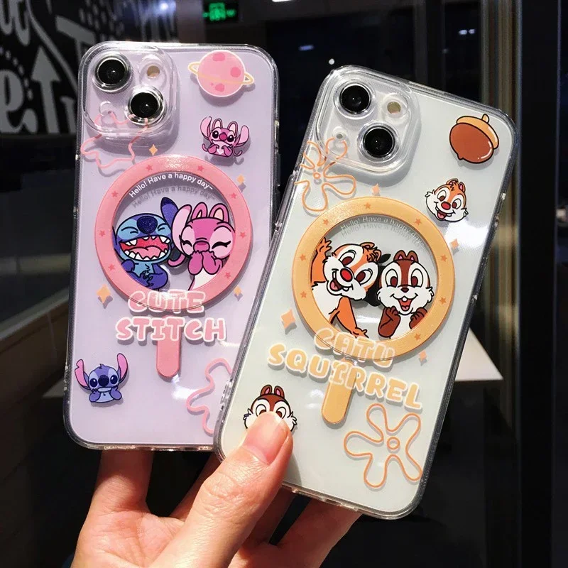 Phone Case For Samsung Galaxy S24 S23 S22 Ultra S21 S20 Plus FE Note 20 10 Disney Stitch Chip Dale Clear Magsafe Magnetic Cover