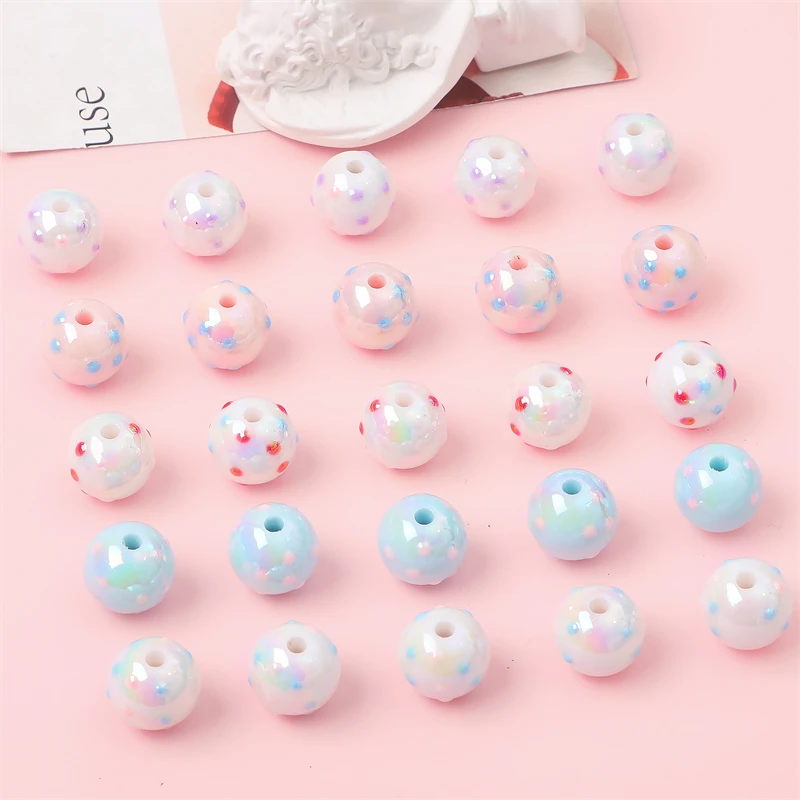 4/10pcs 16mm Lovely Handmade Painted Acrylic Pink Blue Dot Round Beads for Necklace Bracelet Making DIY Jewelry Beads