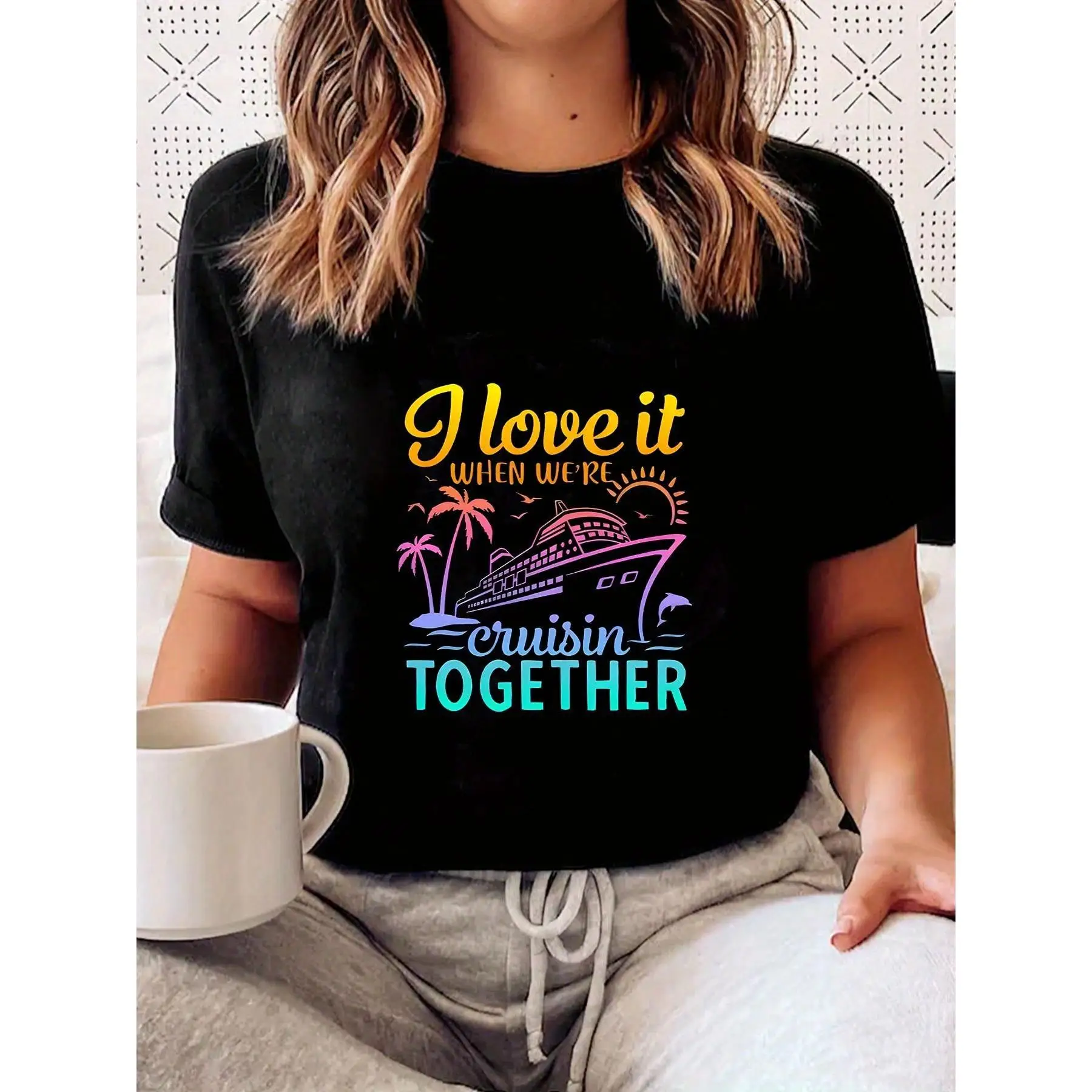 

Футболка для круиза для пары, футболка с надписью «I Love It When We're Cruisin' Together», повседневный топ с рисунком для отдыха и пляжного отдыха