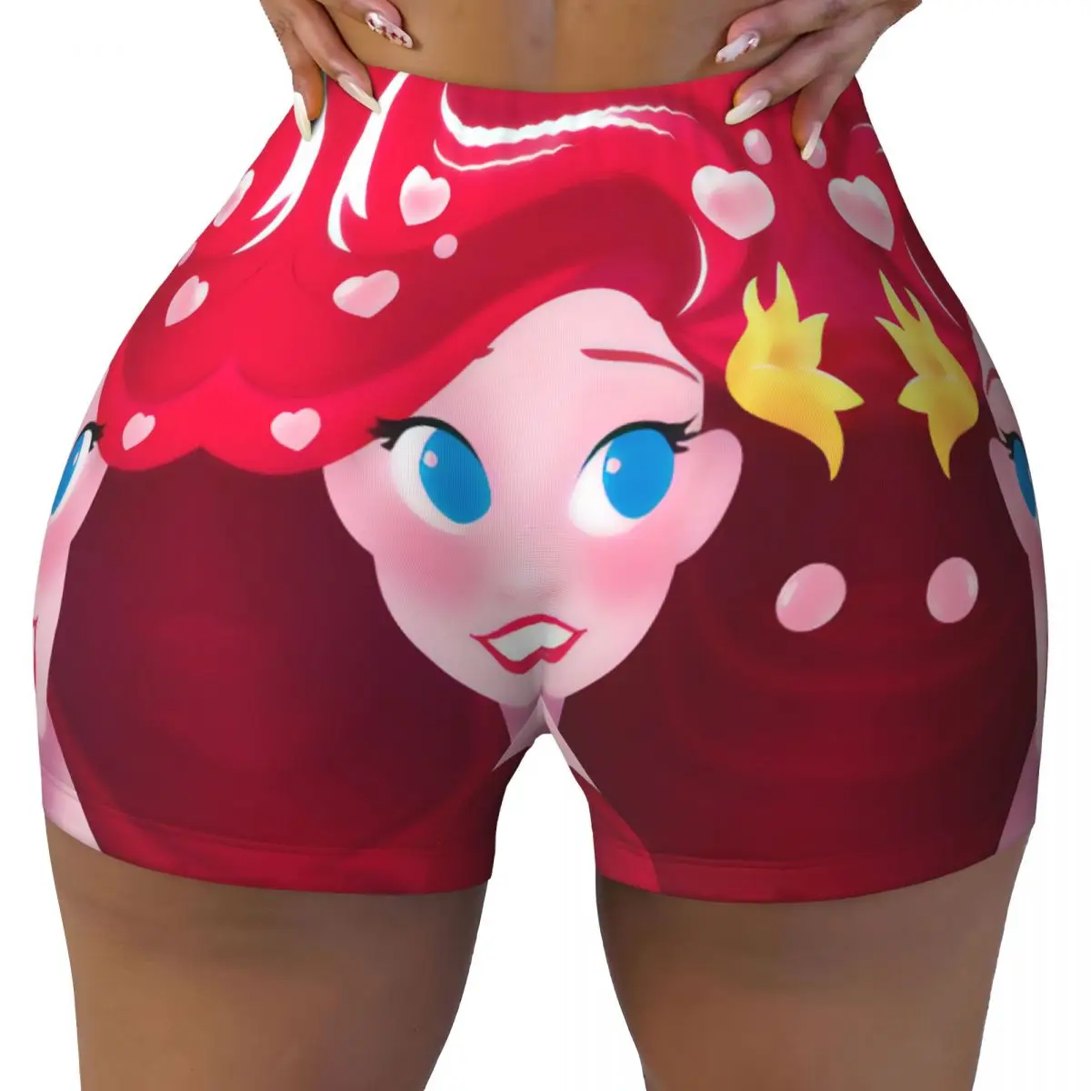

Изготовленные на заказ художественные милые байкерские шорты Ariel The Little Mermaid для волейбола, женские спортивные шорты для занятий йогой в тренажерном зале