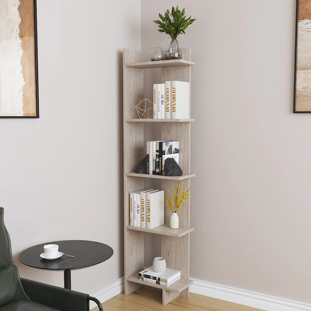 5 Tier Corner Storage Bookshelf Shelving Unit, Maple