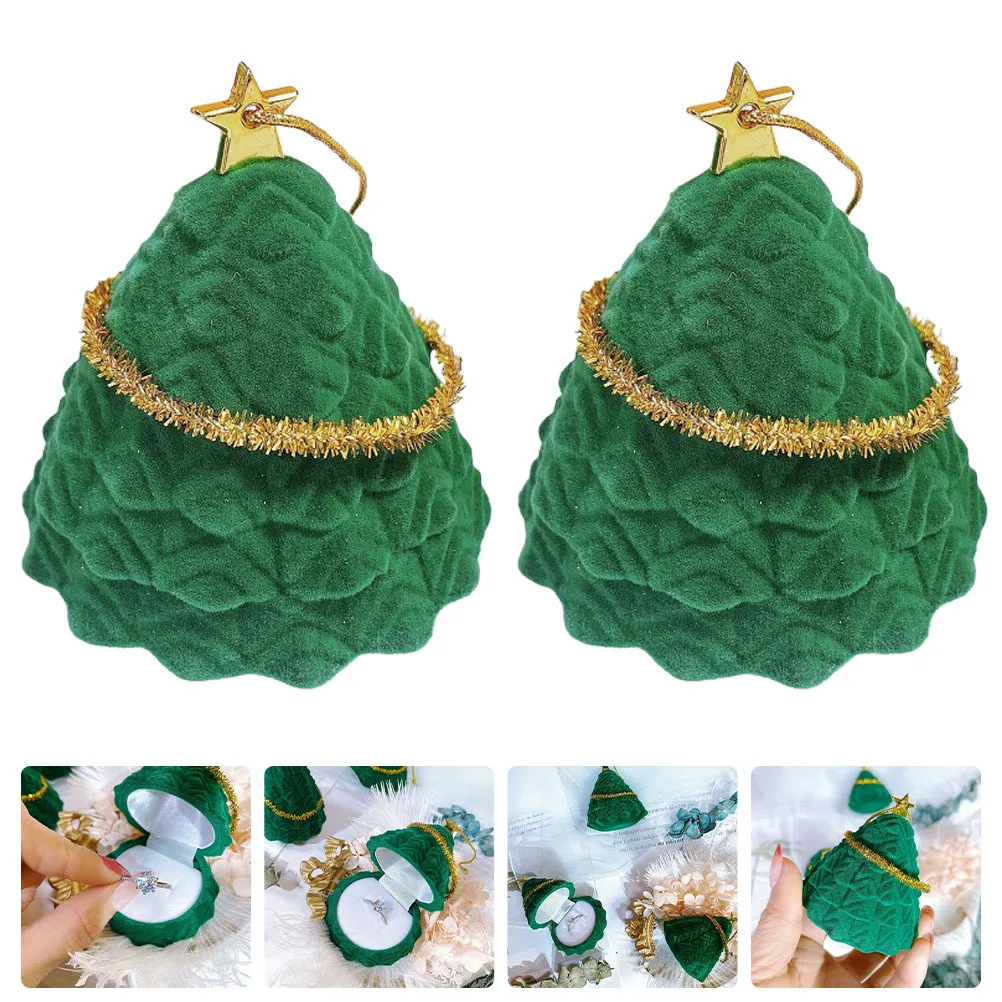 

2 шт., коробка для хранения колец в виде рождественской елки, милый органайзер для ушей, компактный футляр для ювелирных изделий, рождественский подарок, украшения, коробки для хранения ювелирных изделий