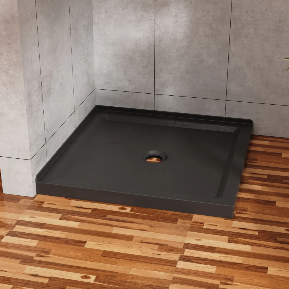 

Goodyo 36"x36" Double Threshold Shower Pan 3.3"H Slate Black Anti-slip Acrylic Center Drain(No Drain)