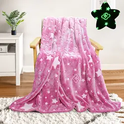 1pc Glow in The Dark Blanket Pink Stars Flannel Throw Blanket Birthday Gift for Girls Kids Teens Toddler Infant Newborn