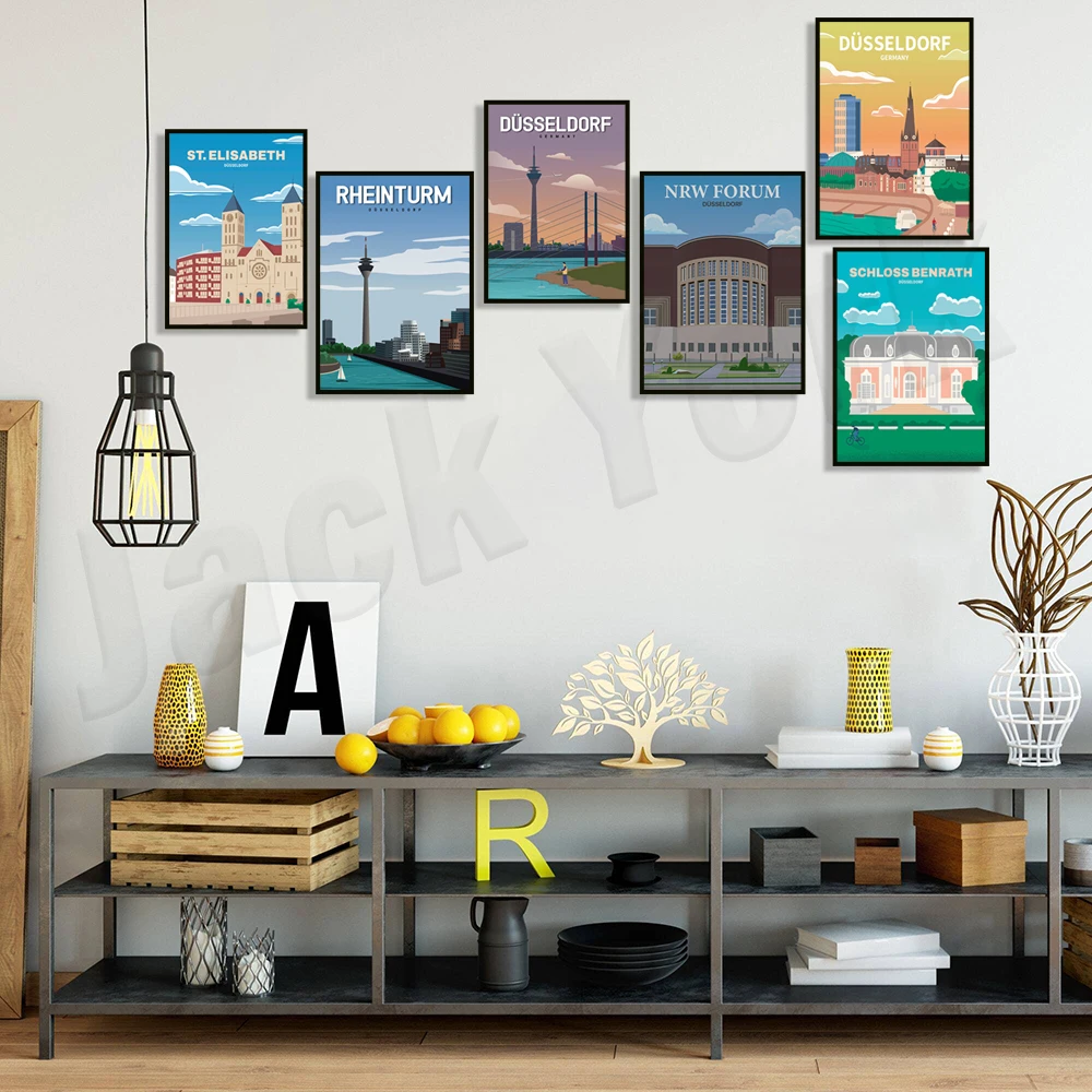 مبنى الراين دوسلدورف، كونيغسالي ديسيلدورف، كونشتال دويسلدورف، Unterbacher انظر ملصق السفر العتيق دوسيلدورف