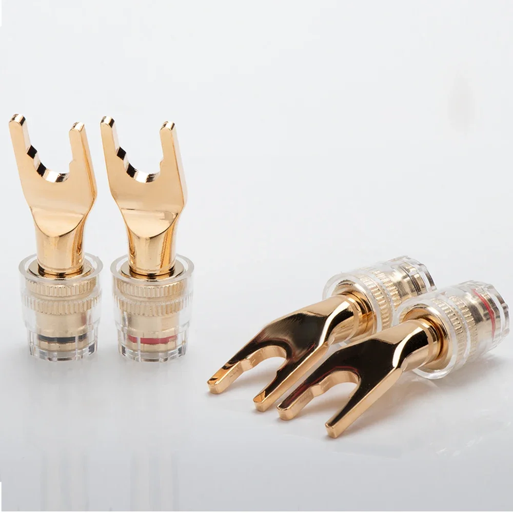 Hifi Y Shaped to Banana Female Connector Handma Diy Terminal 4mm Banana Female Gold Plated 24K Audio Speaker Cable Plug