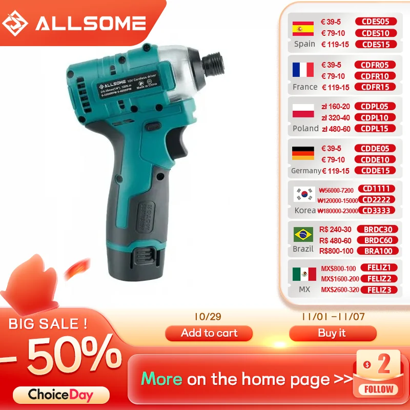 

Allsome 12-Volt Lithium-Ion Cordless 1/4 in. Hex Screwdriver 12V Pocket Driver Kit with 1 Battery, Charger