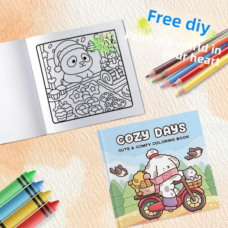 Cozy Days Coloring Book Cute Fluffy Dog Duck Cat Bike Country Animal Daily Simple Line Stress Relief Drawing Book - view 3