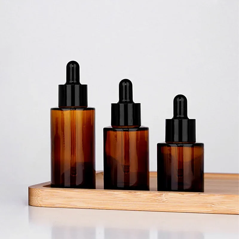 Flacone contagocce marrone da 1 pz flacone in vetro a spalla piatta marrone da 30ml bottiglia di olio essenziale bottiglia di essenza da 40ml bottiglia di crema marrone