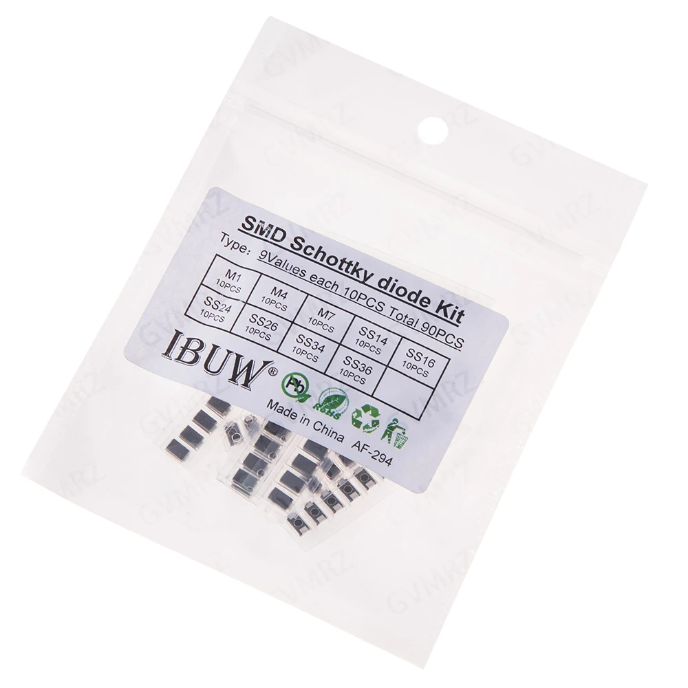 90PCS 9Values SMD Schottky Diode Kit M1 M4 M7 SS34 SS36 for Electronic Rectification Projects SS14 SS16 SS24 SS26