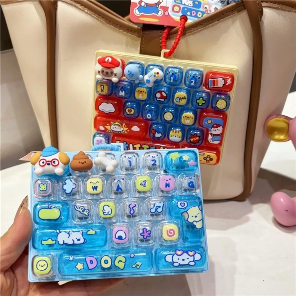 Cartoon 26 Keys Keyboard Keychain Pressable Keys Pet Themed Fingertip Button Key Ring Clear Key Sounds Plastic Keyboard Pendant