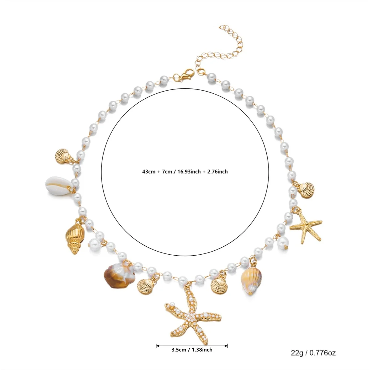 Imitationsperlen-Seestern-Muschel-Anhänger Halskette Armband Fußkettchen Set für Damen und Herren Boho Seestern Sommer Schmuckset – Detail 25