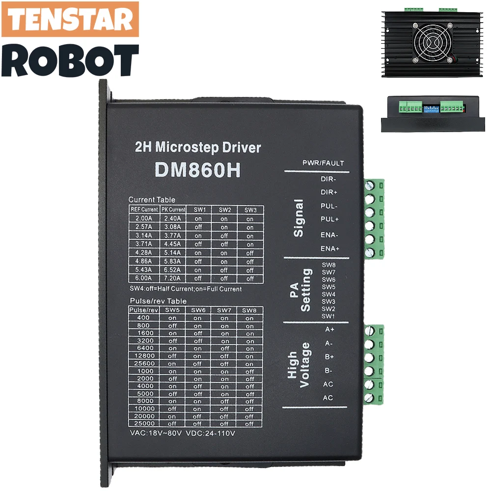 Tech 0-200khz d'entraînement de moteur pas à pas DM860H ou AC18-80V de CC 24-110V 2A-7. pipeline 2H Microstep imbibé pour le moteur pas à pas Nema34