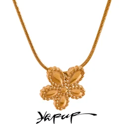 Yhpup Fashion Flower Pendant Stainless Steel Gold Silver Color Necklace Rust Proof Waterproof Statement Stylish Jewelry