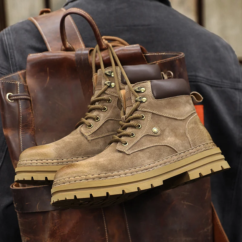 

2025 New Men's Big Yellow Boots Durable Anti - Skid Sole High - Top Chunky Sole Winter Fleece Lined British Work Boots Motorcycl