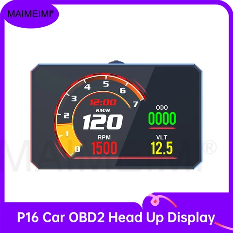 P16 OBD2 HUD Проекционный Дисплей Со Спидометром, Тахометром ECT, Температурой Воды/масла, Цифровая Приборная Панель Автомобиля