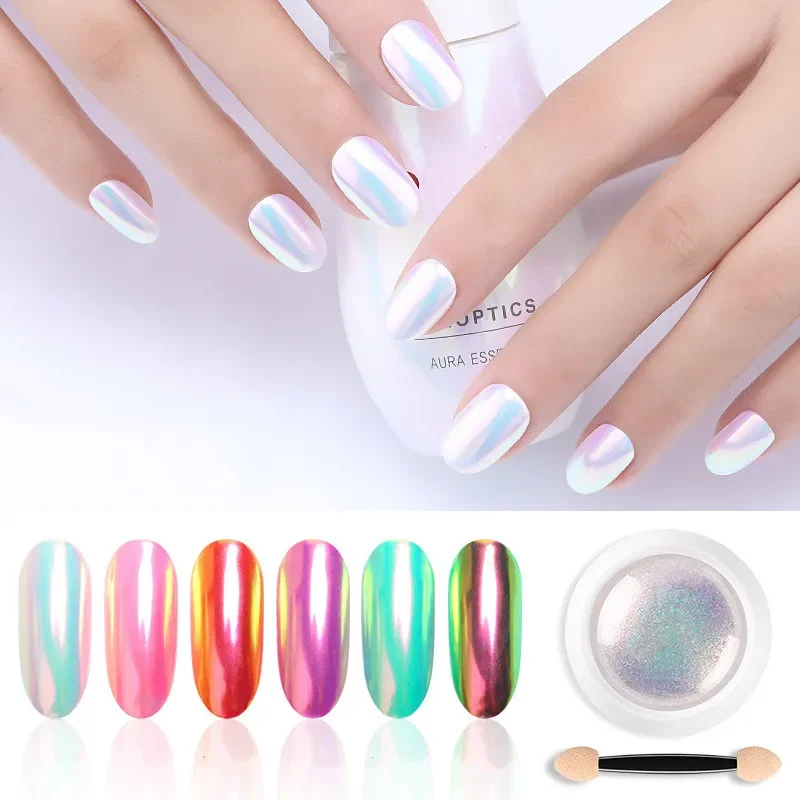 

Pearl Nail Glitter Powder Manicure Holographic Mirror Nail Art Gel Polish White Dust Pigment Chrome Acrylic Glitter with Brush