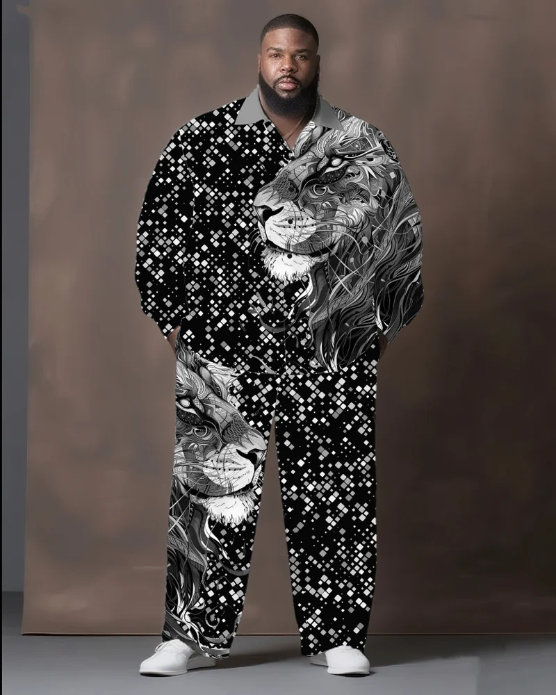 

S-9XL Мужская рубашка больших размеров с длинным рукавом и брюками из 2 предметов