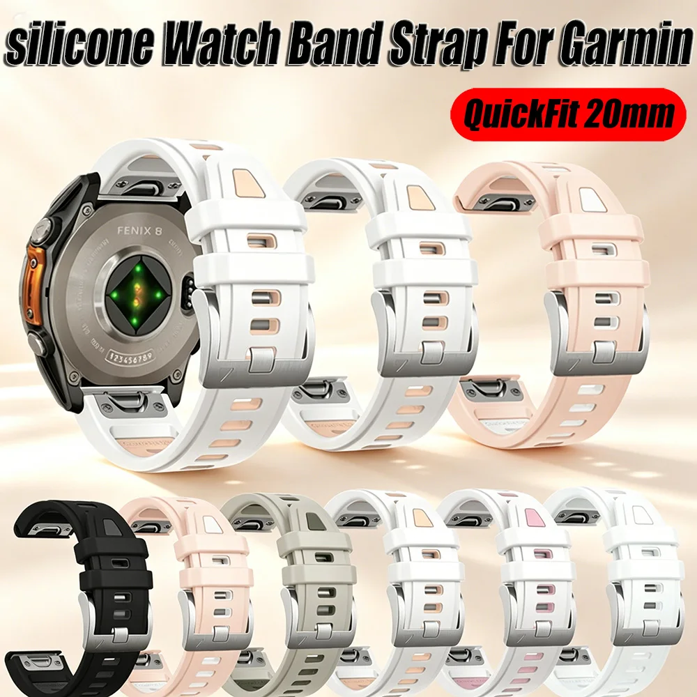 QuickFit 20mm silicone Watch Band Strap For Garmin Fenix 8 43mm 7S 6S Pro 5S Plus Instinct 2S Descent Mk2S Soft breathable band