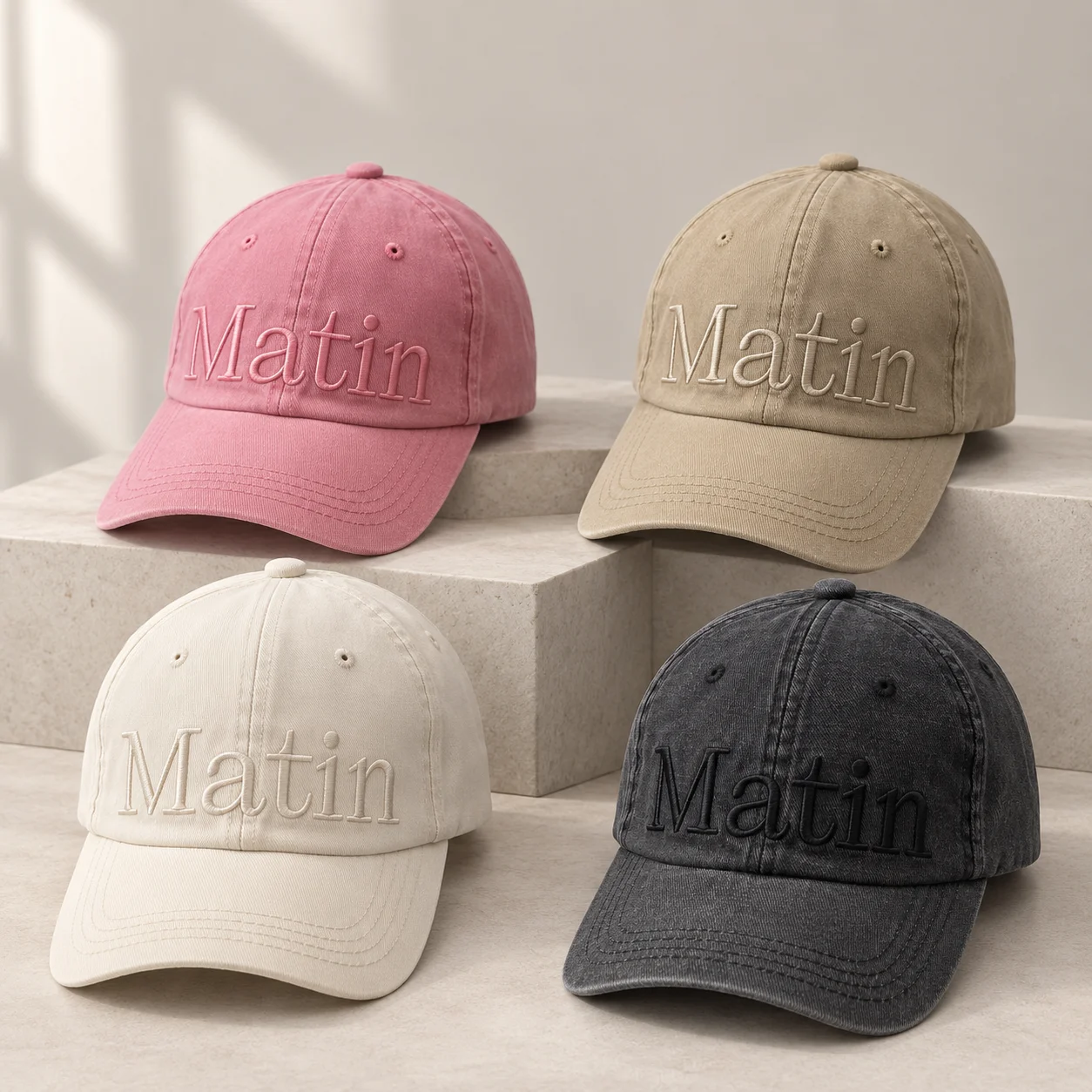 MATIN KIM Washed Cotton Baseball Cap Unisex Vintage Embroidered Logo Adjustable Dad Hat Korean Streetwear Outdoor Travel Sun Hat