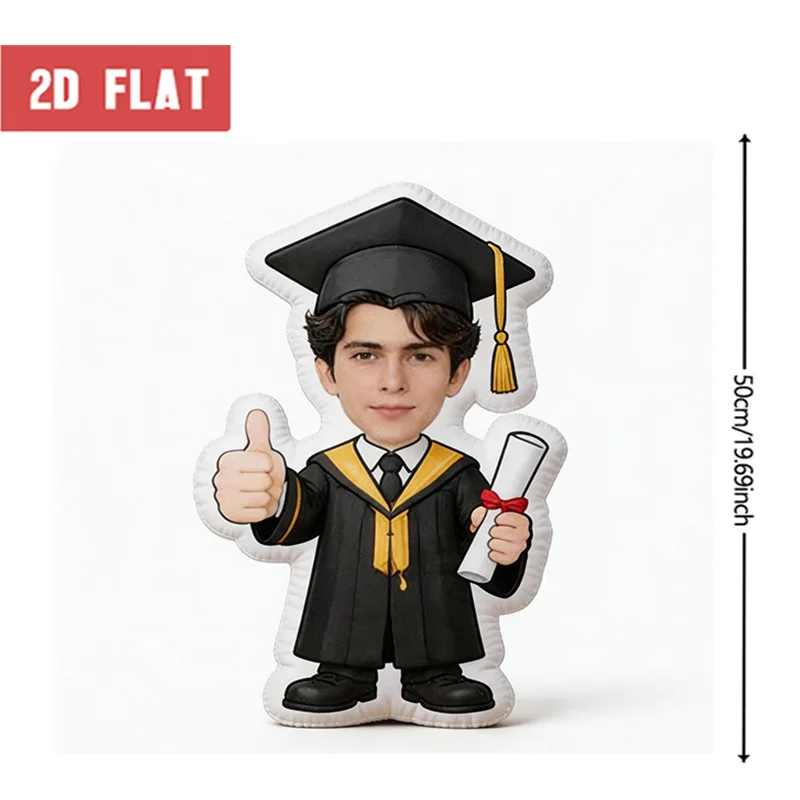 Customized Personalized Photo Graduation Shape Pillow, Graduation Letter Decorative Cushion, Double-Sided Printing, 23.62-Inch L