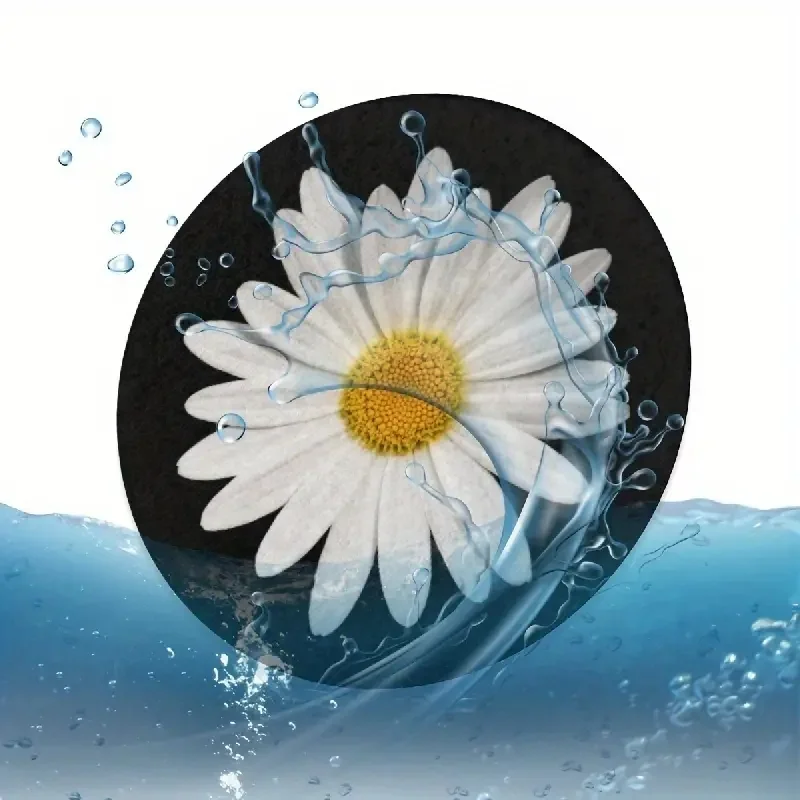 2PCS Anti Slip Daisy Patterned Absorbent And Heat-Insulating Pads For Car Cup Holders