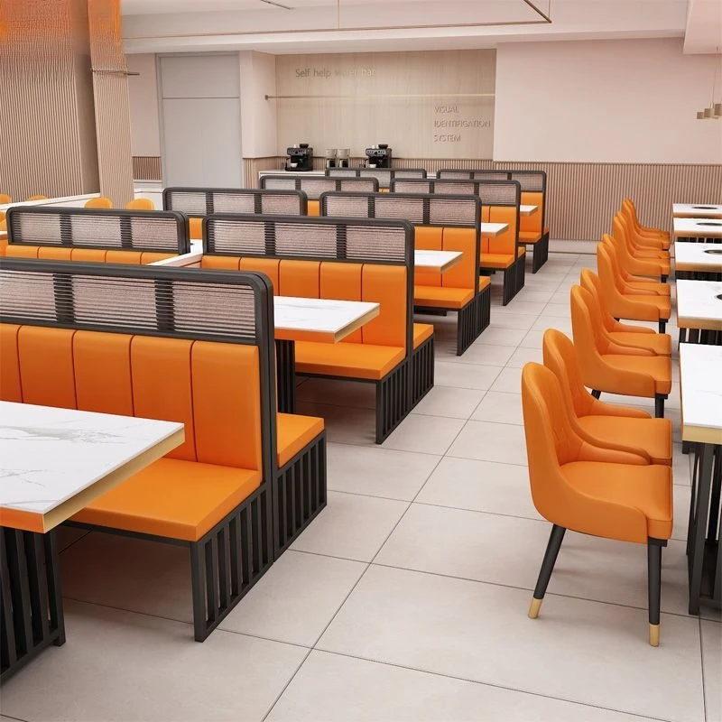 Commercial Western restaurant, barbecue hot pot restaurant, café, wall booth, sofa, light luxury table and chairs, iron art them