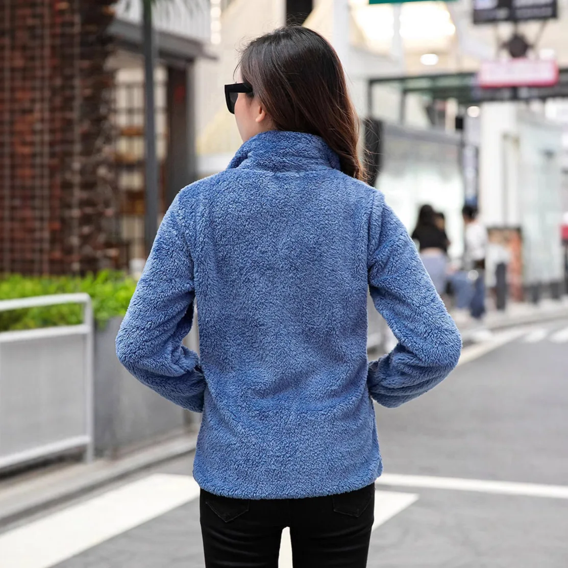 Double-sided Jacket Women's Fleece Thickened Autumn and Winter Warm Loose Turtleneck Cardigan Jacket
