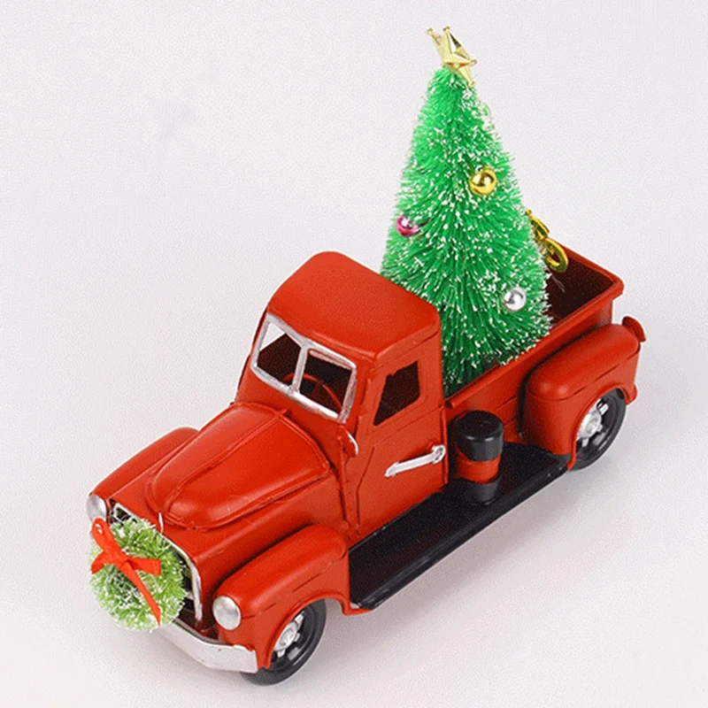 6.7 Inches Vintage Red Truck Christmas Decor Handcrafted Red Metal Truck Car Model For Christmas Decoration